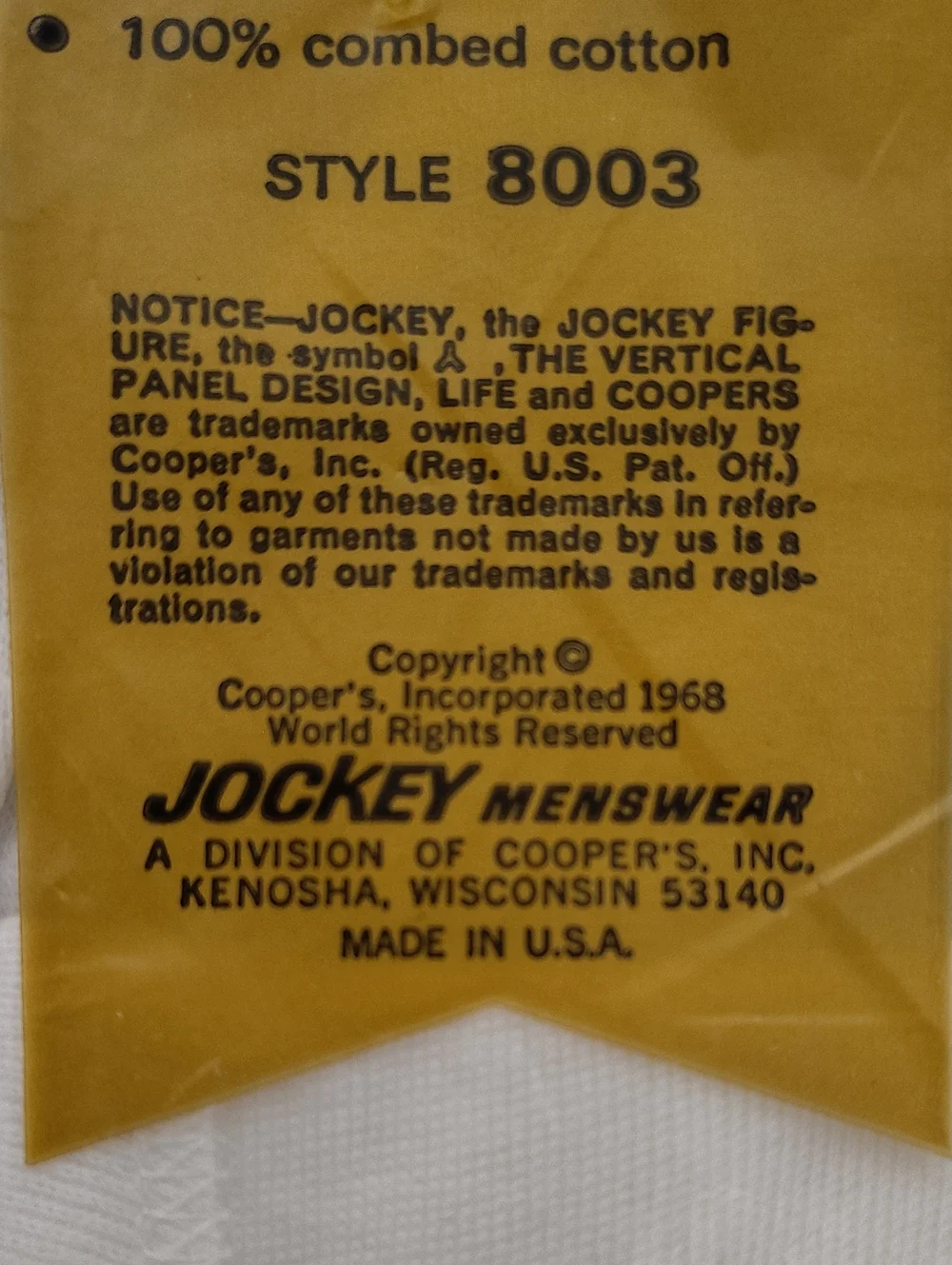 1968 VTG Jockey Life Lo Rise Slim Guy Men Brief WHITE -100% Cotton -Size 34 NOS
